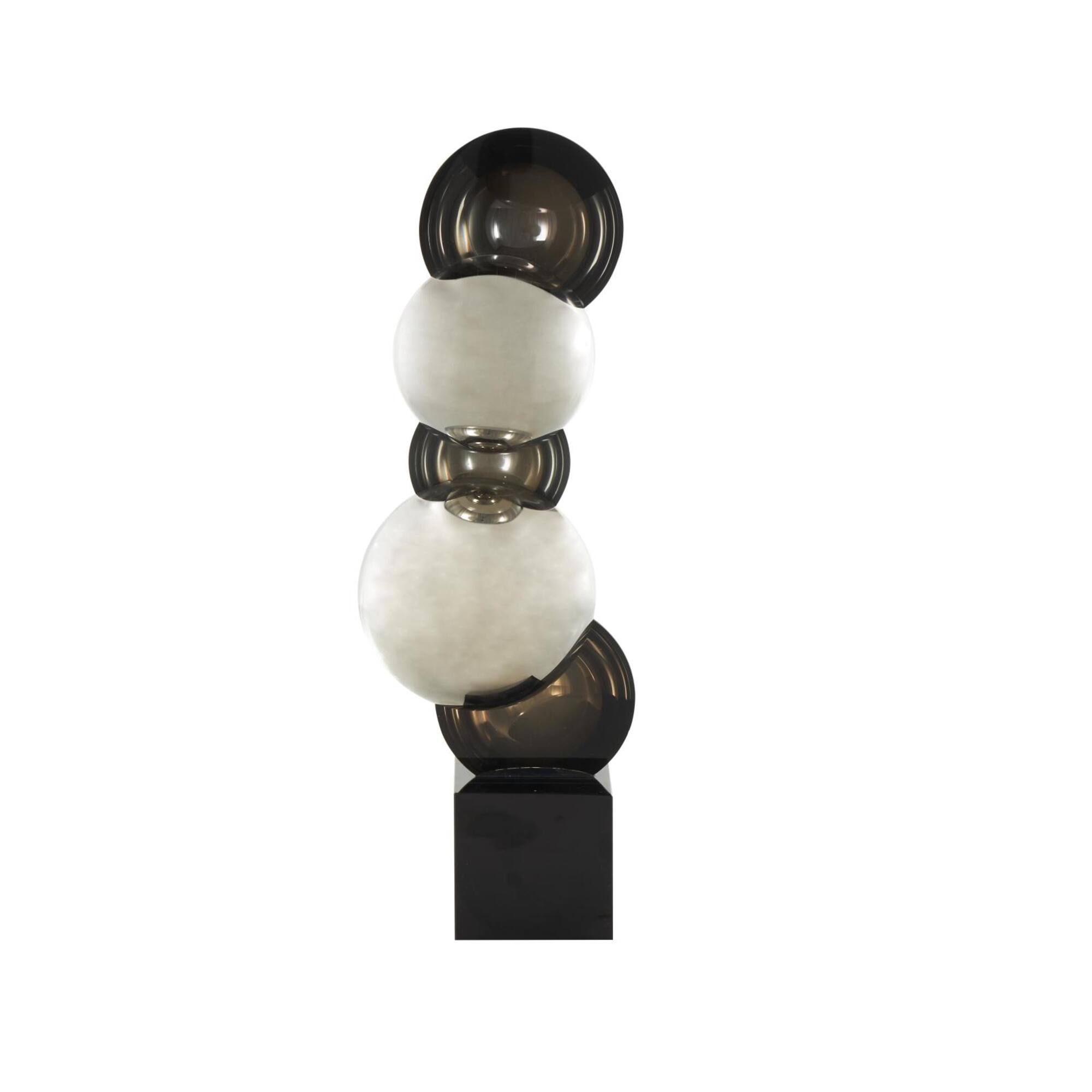 15.75" Black Glass Abstract Stacked Orb Sculpture with Black Base